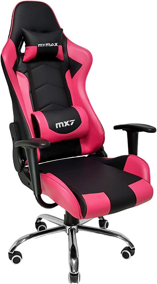 imagem da cadeira gamer mymax mx7 rosa de perfil